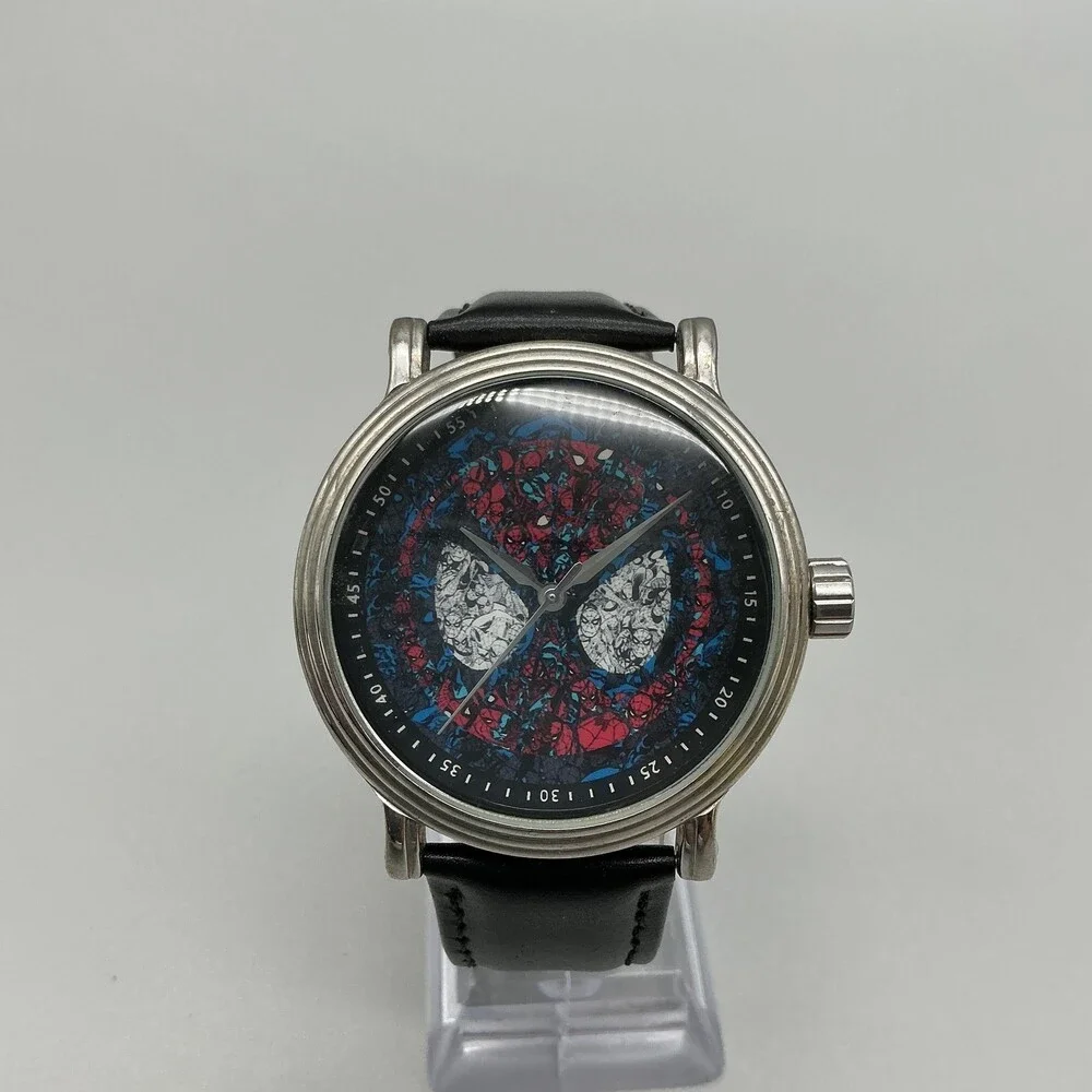 Marvel Comics Spider-Man Mens Watch 43mm Multicolor Dial Leather New Battery
